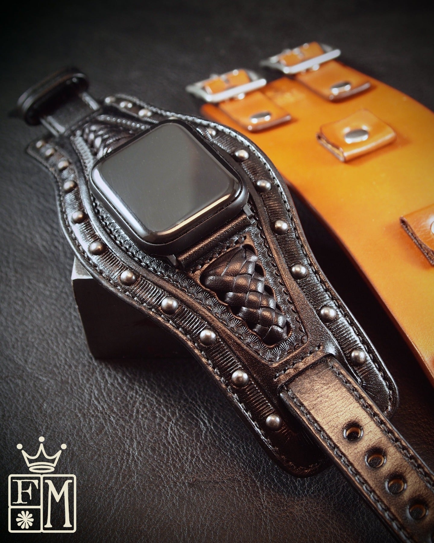 Apple Ultra watchband Vintage BLACK Hand laced and stitched!
