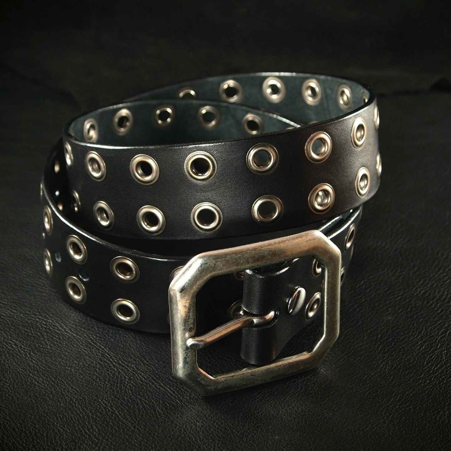 Hand studded black Rockstar belt. Unique FM design