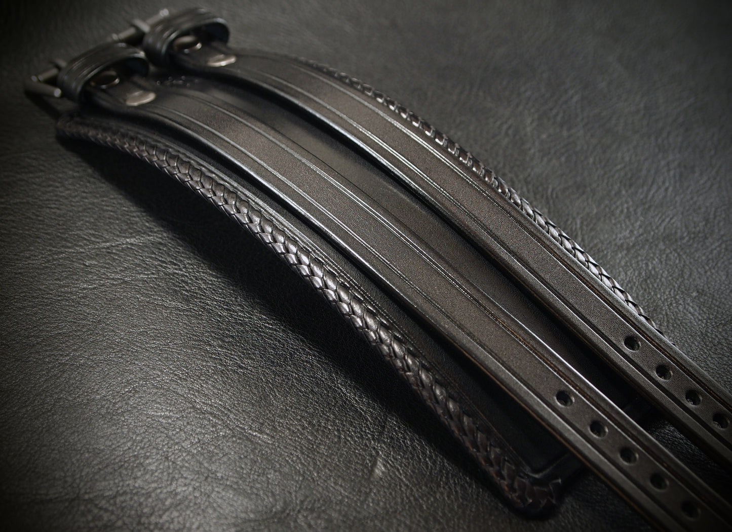 2.5" black double strap Kangaroo Laced edge Leather cuff