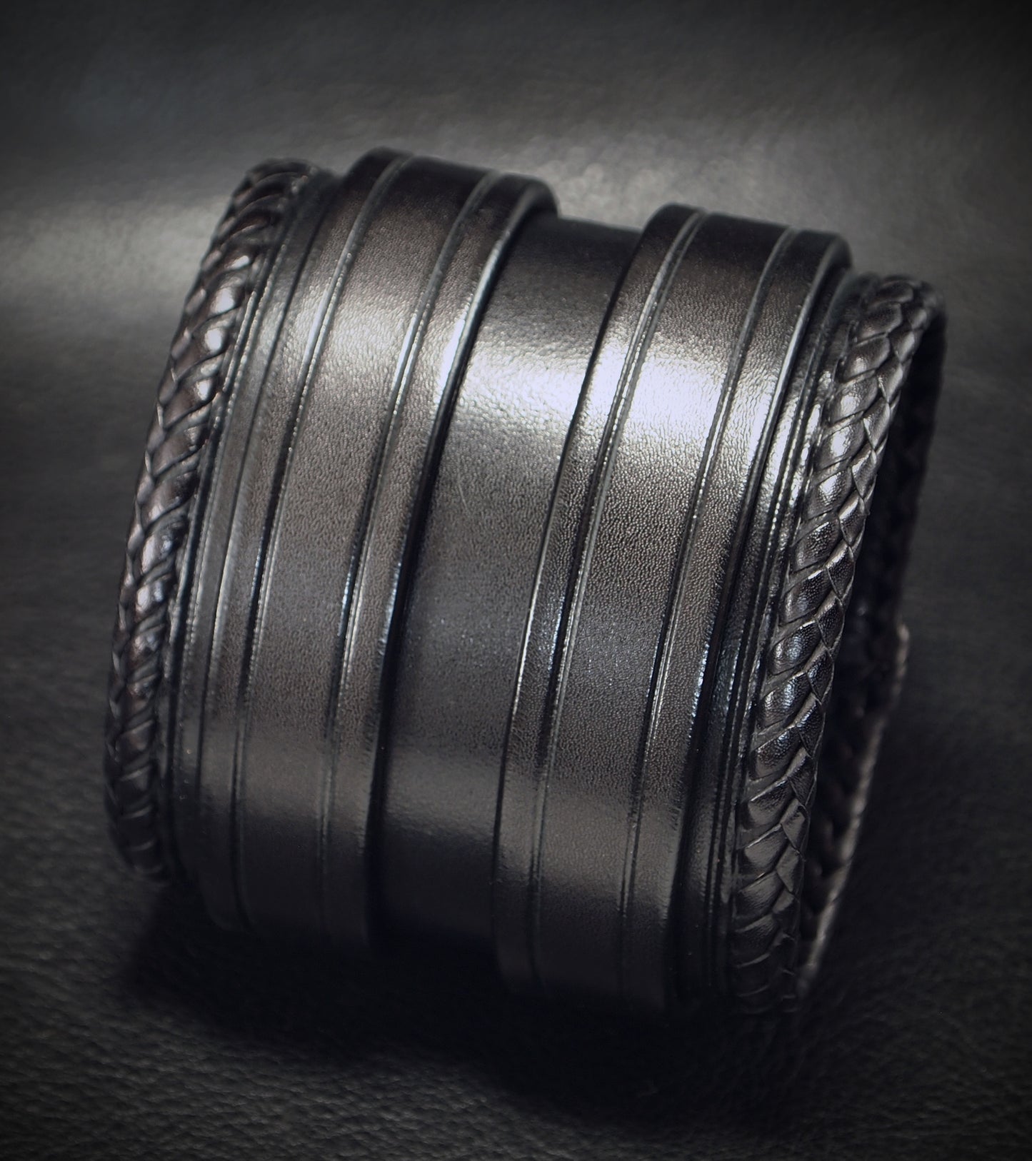 2.5" black double strap Kangaroo Laced edge Leather cuff