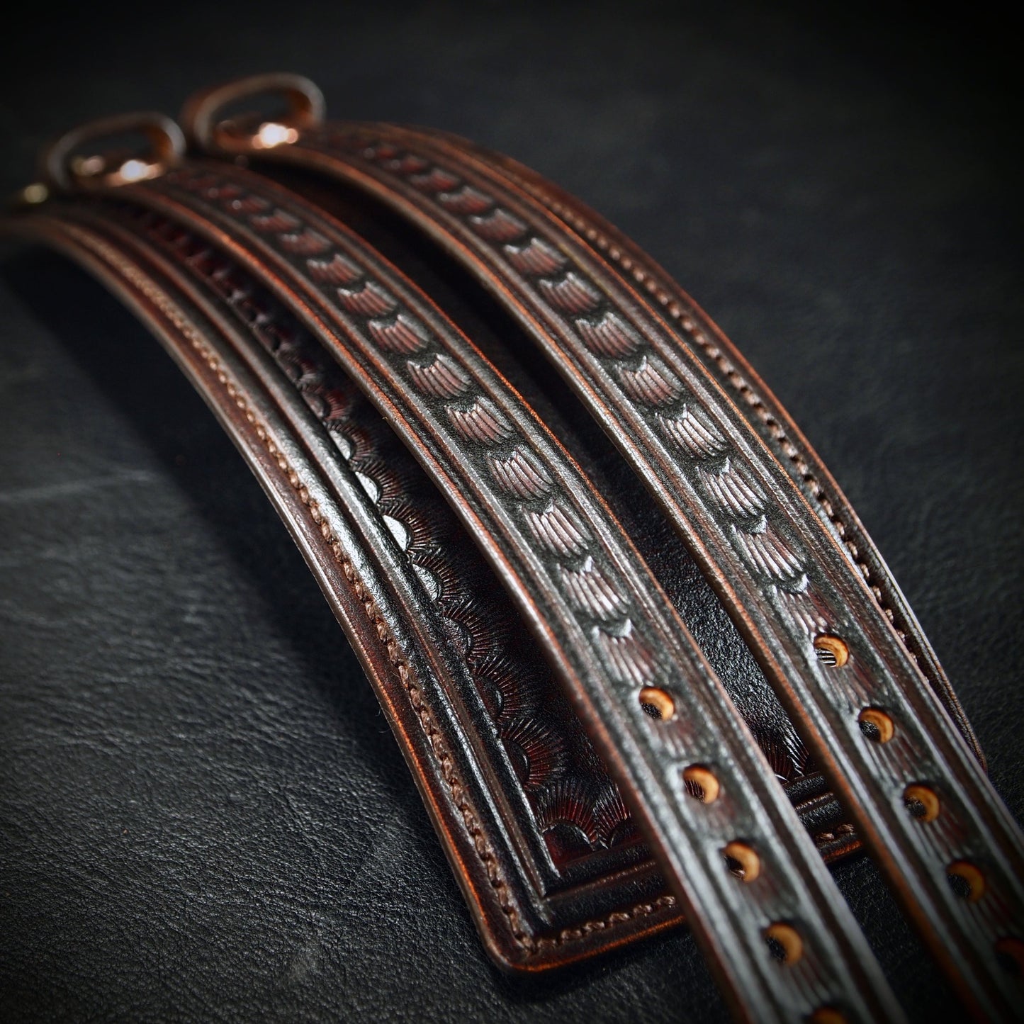 2.5" brown double strap tooled and stamped cuff handstiched and lined luxury!