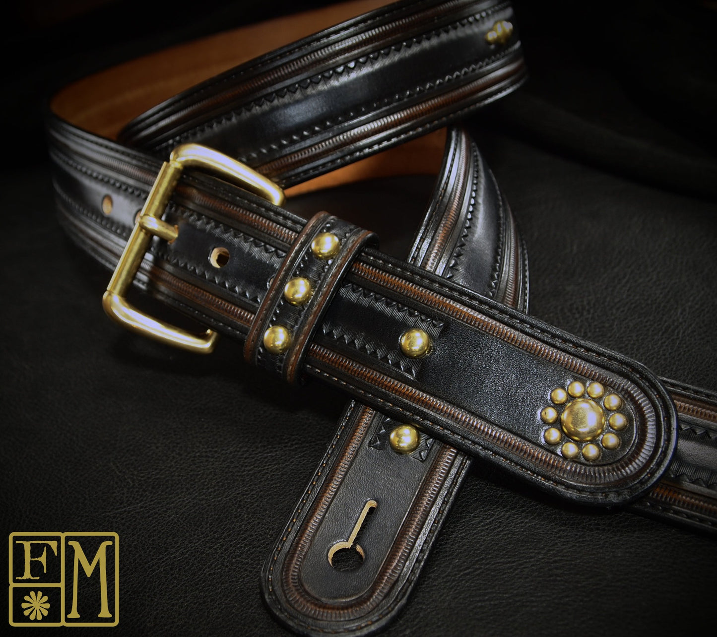 Black tooled leather Vintage style guitar strap!