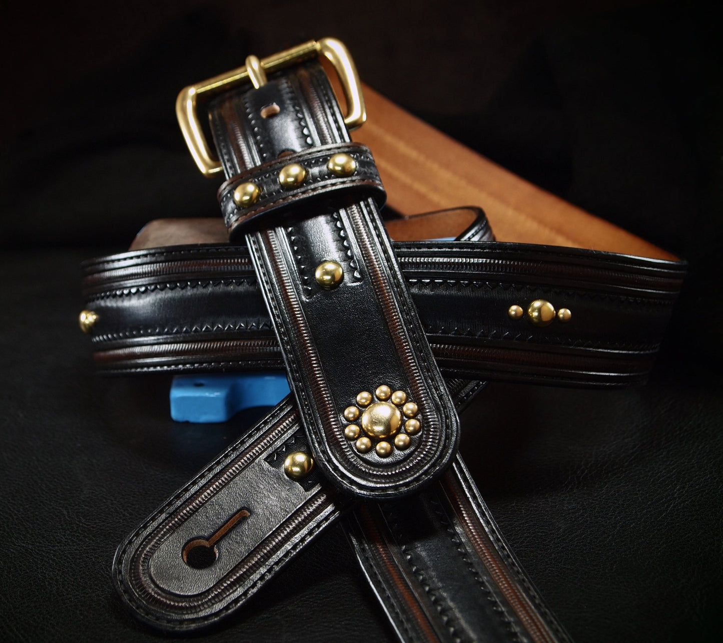 Black tooled leather Vintage style guitar strap!
