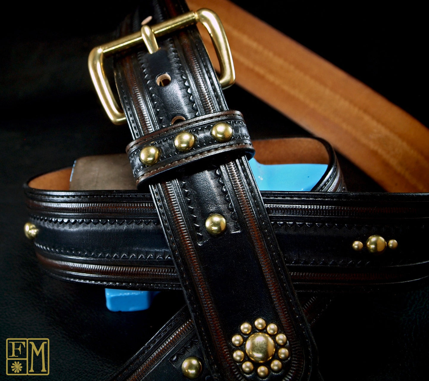 Black tooled leather Vintage style guitar strap!