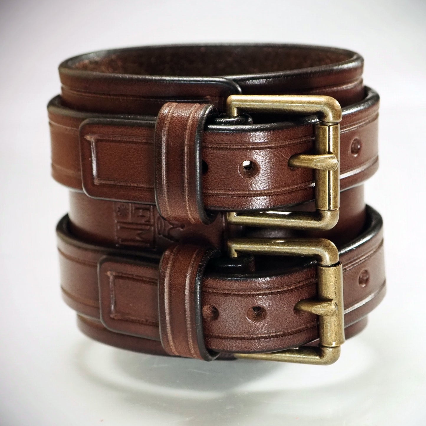 2.5" brown double strap cuff brass hardware