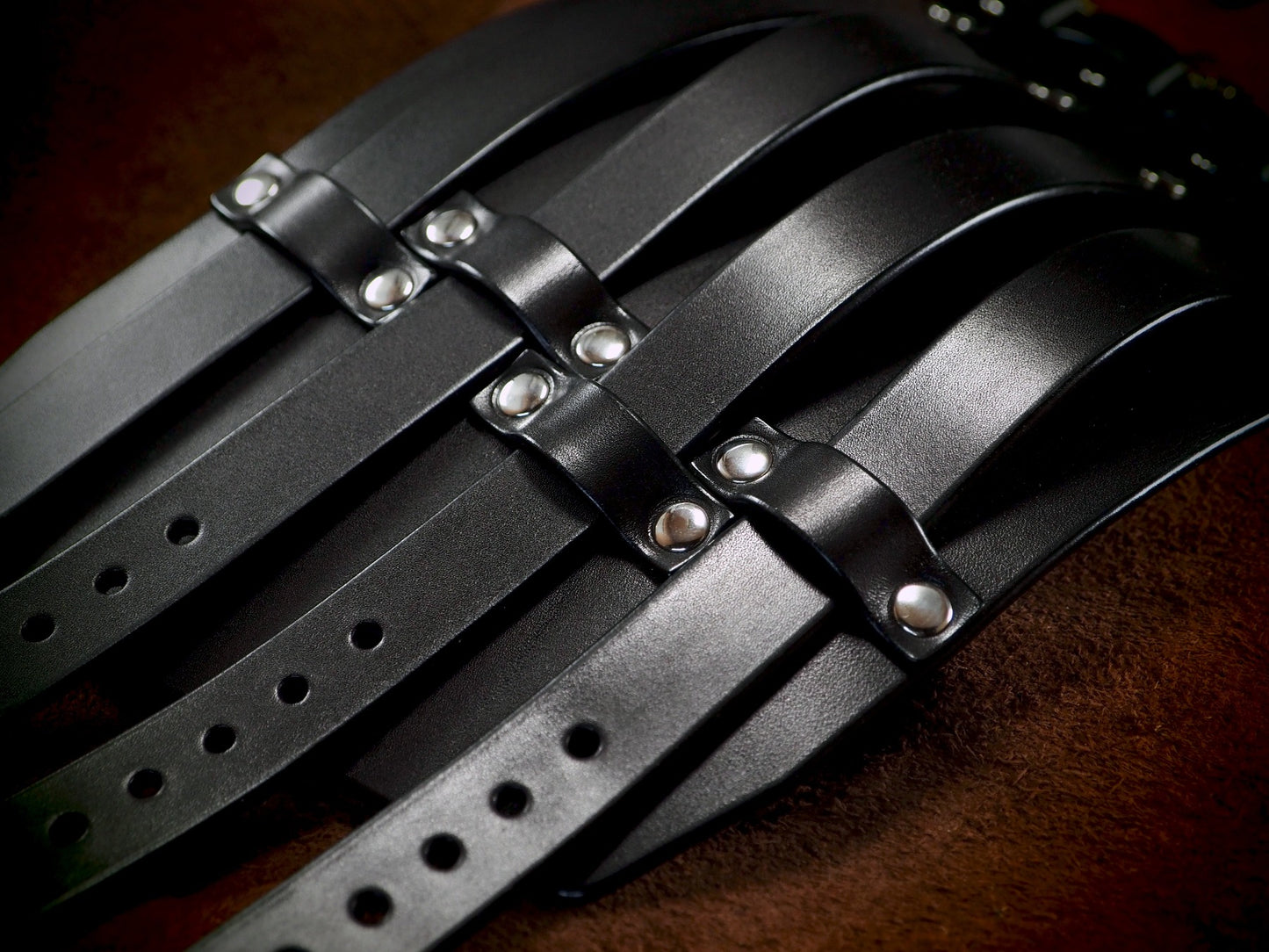 5" black multi strap Leather cuff gauntlet