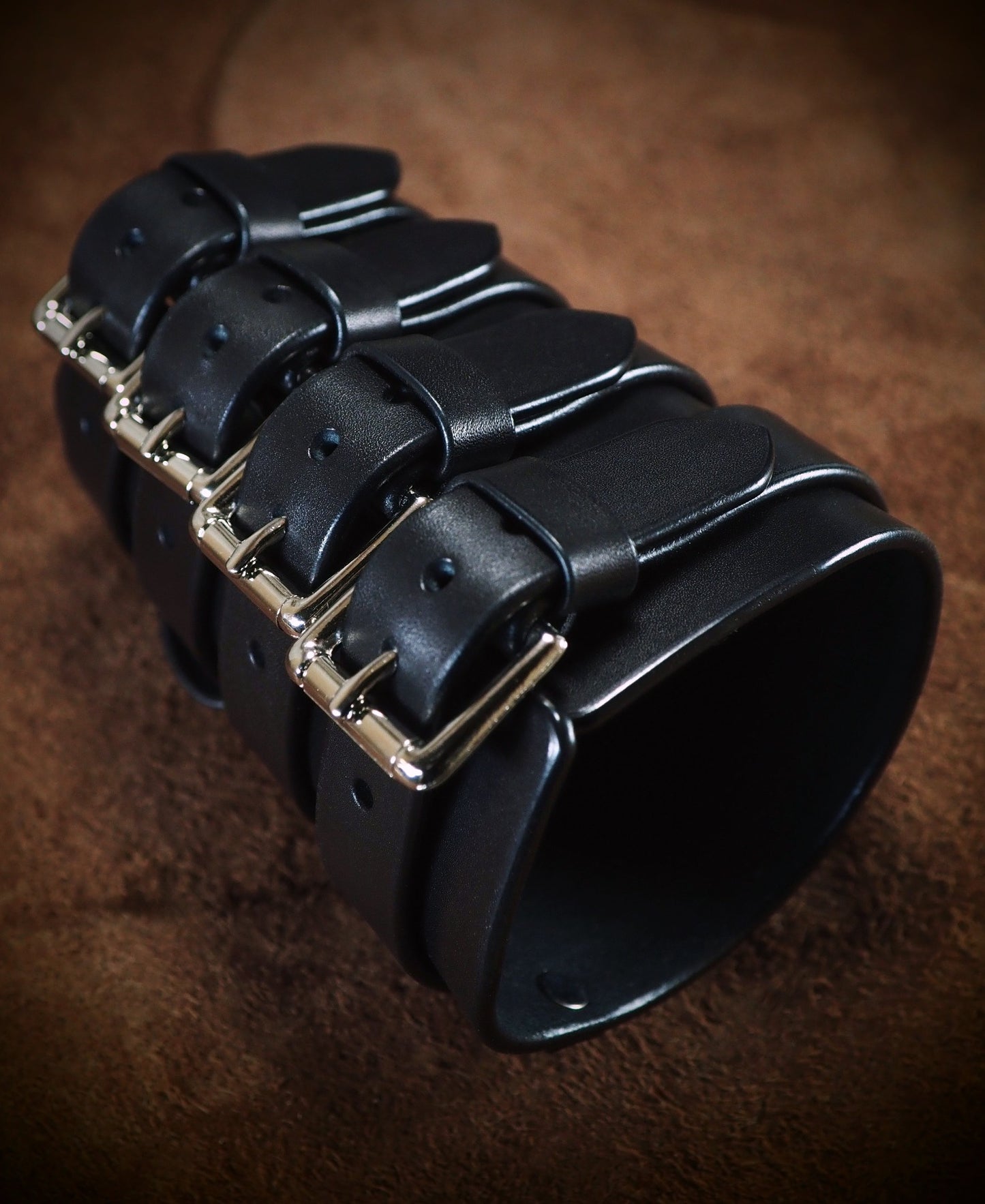 5" black multi strap Leather cuff gauntlet