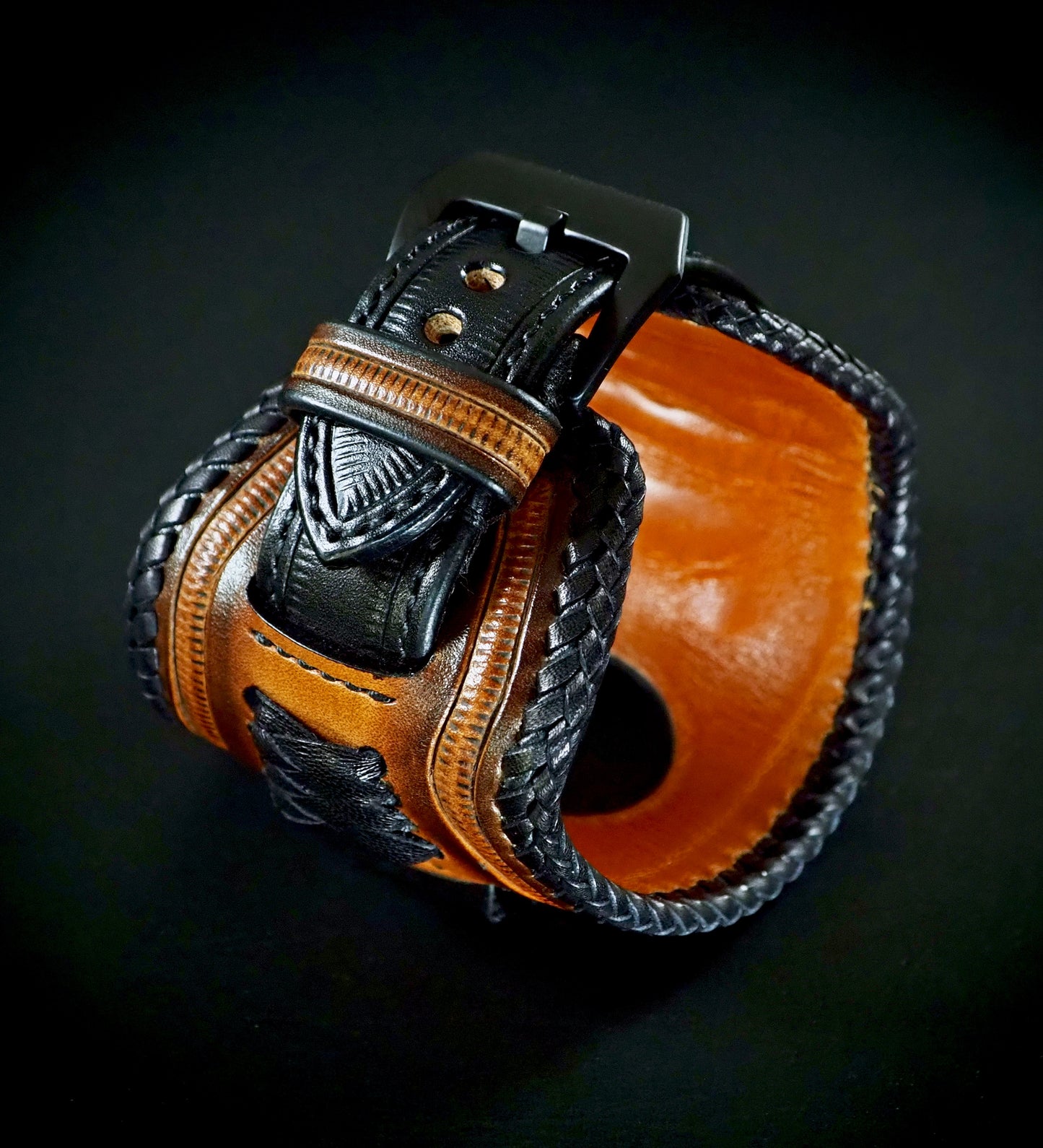 Apple Ultra watchband Vintage Sunburst/Black Hand laced and stitched!