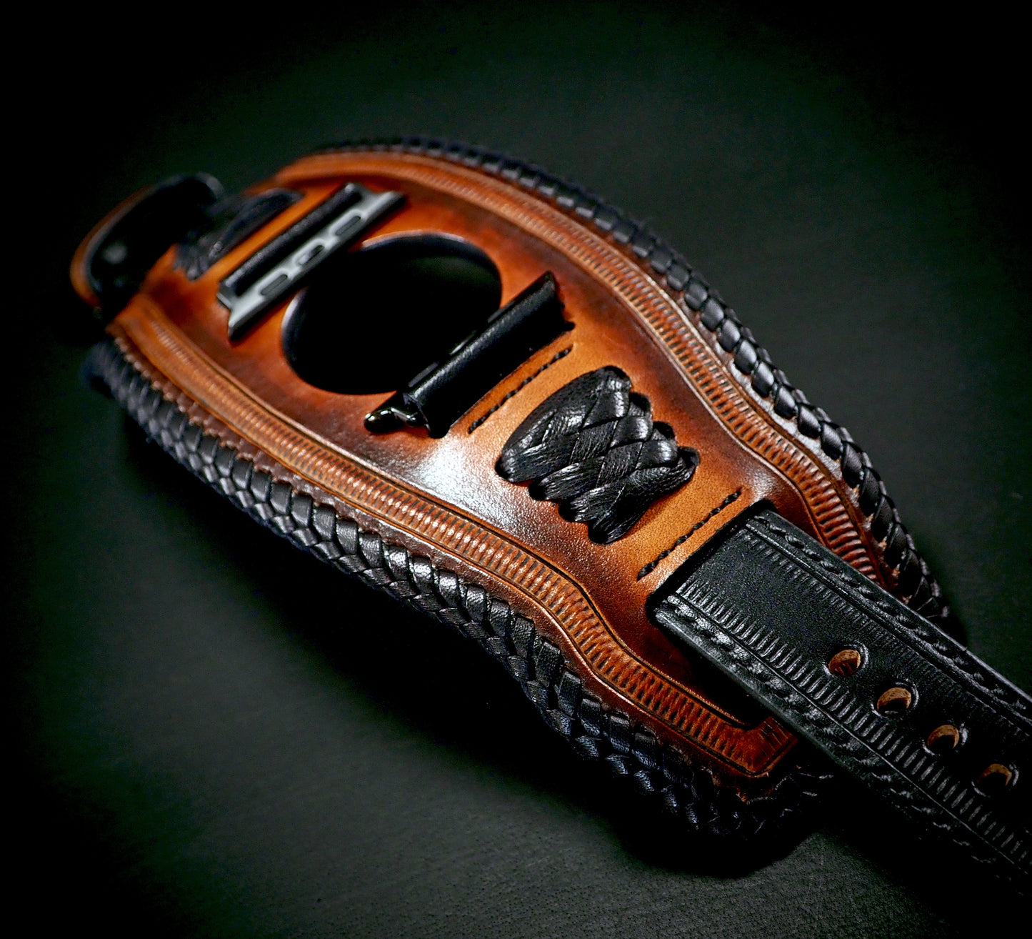 Apple Ultra watchband Vintage Sunburst/Black Hand laced and stitched!
