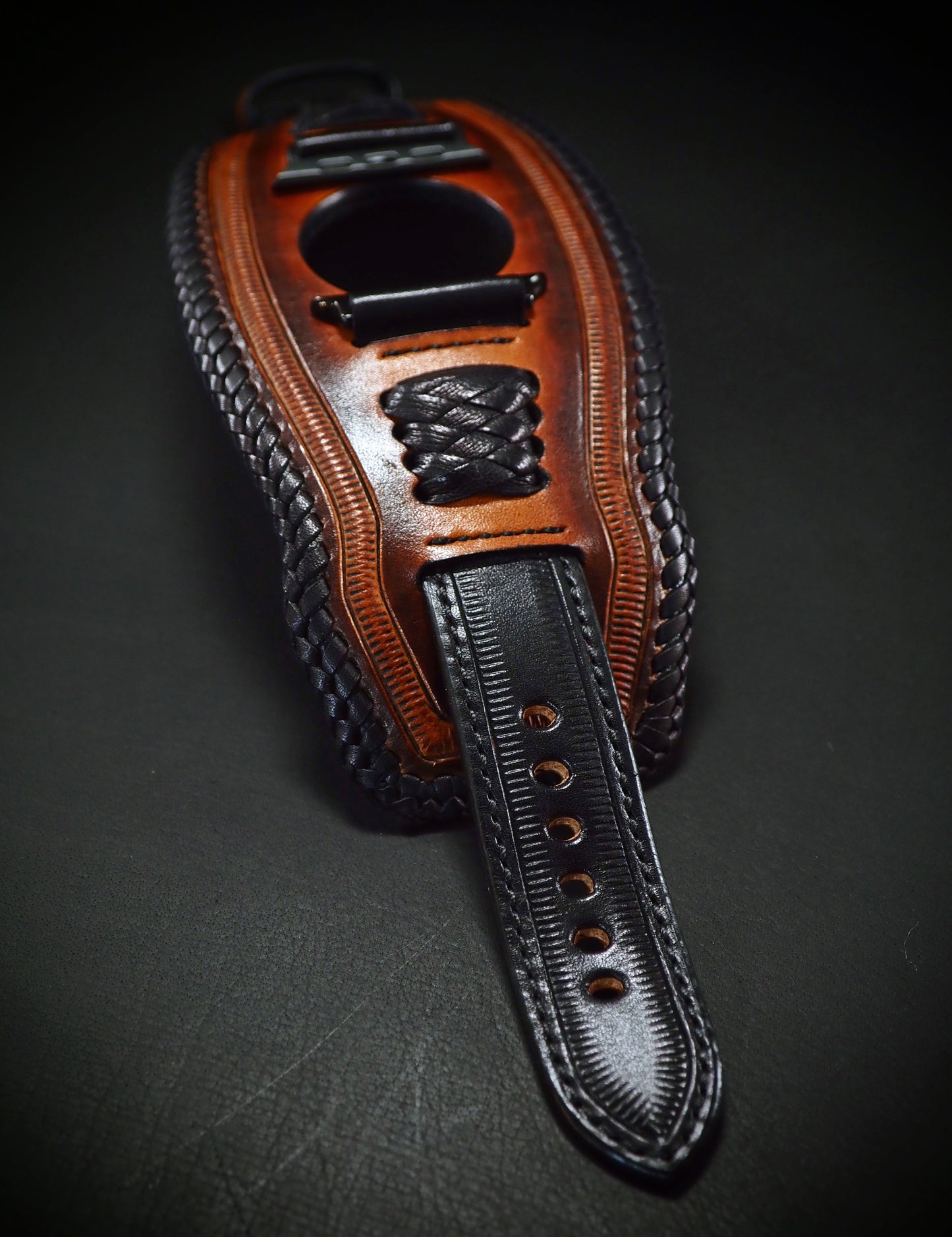 Apple Ultra watchband Vintage Sunburst/Black Hand laced and stitched!