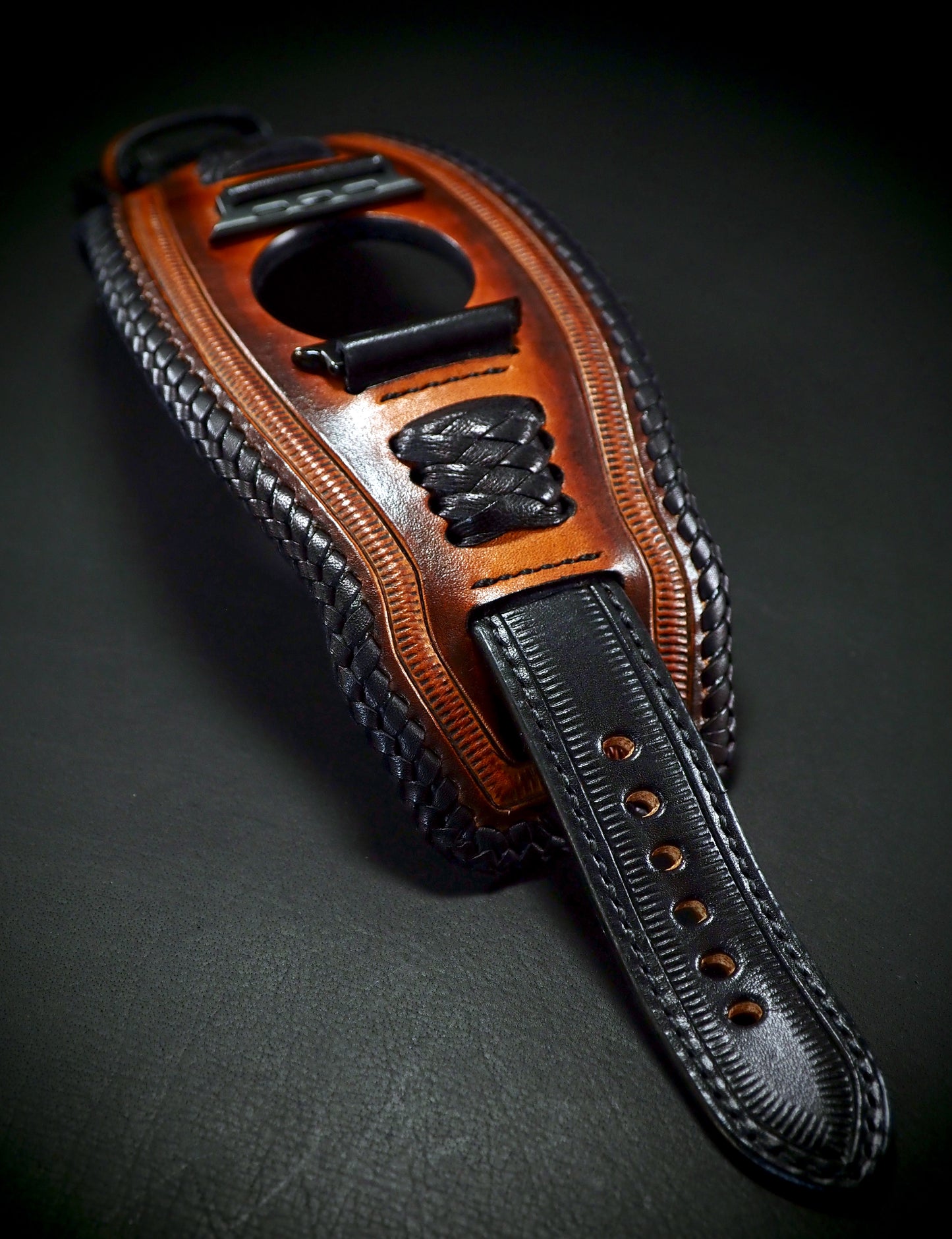Apple Ultra watchband Vintage Sunburst/Black Hand laced and stitched!
