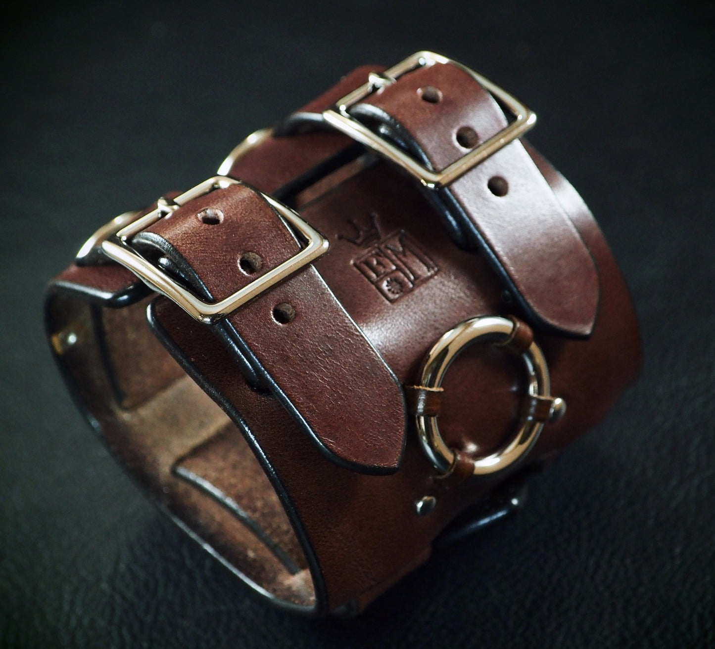 Brown Leather cuff watch: Elvis Metal style! Wide, Slick vintage design!