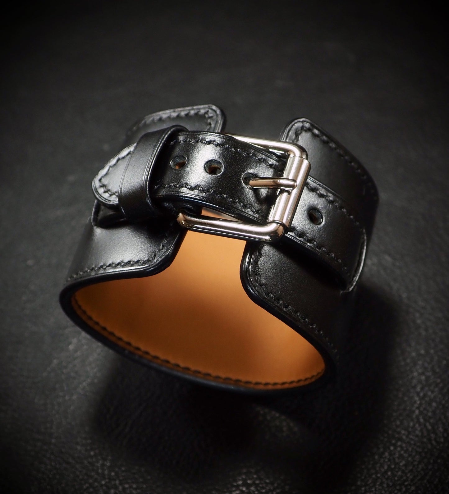 Black leather Cuff Watch, Italian and French leather, vegetable tanned, Freddie Matara New York