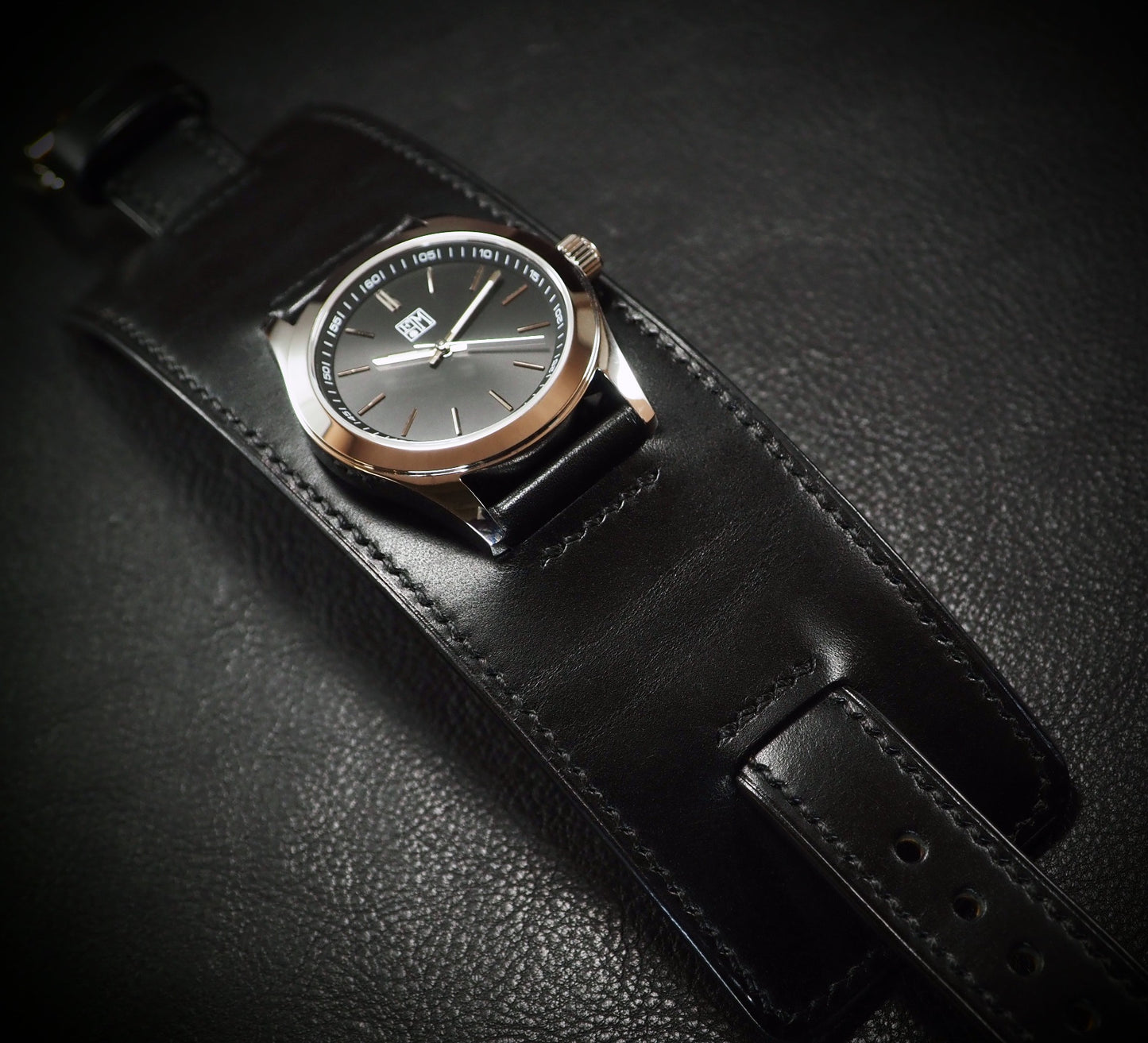 Black leather Cuff Watch, Italian and French leather, vegetable tanned, Freddie Matara New York