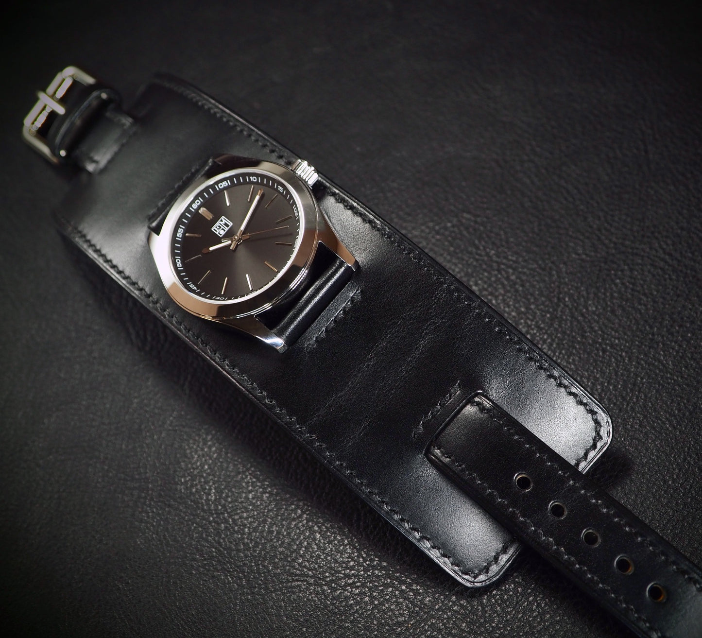 Black leather Cuff Watch, Italian and French leather, vegetable tanned, Freddie Matara New York