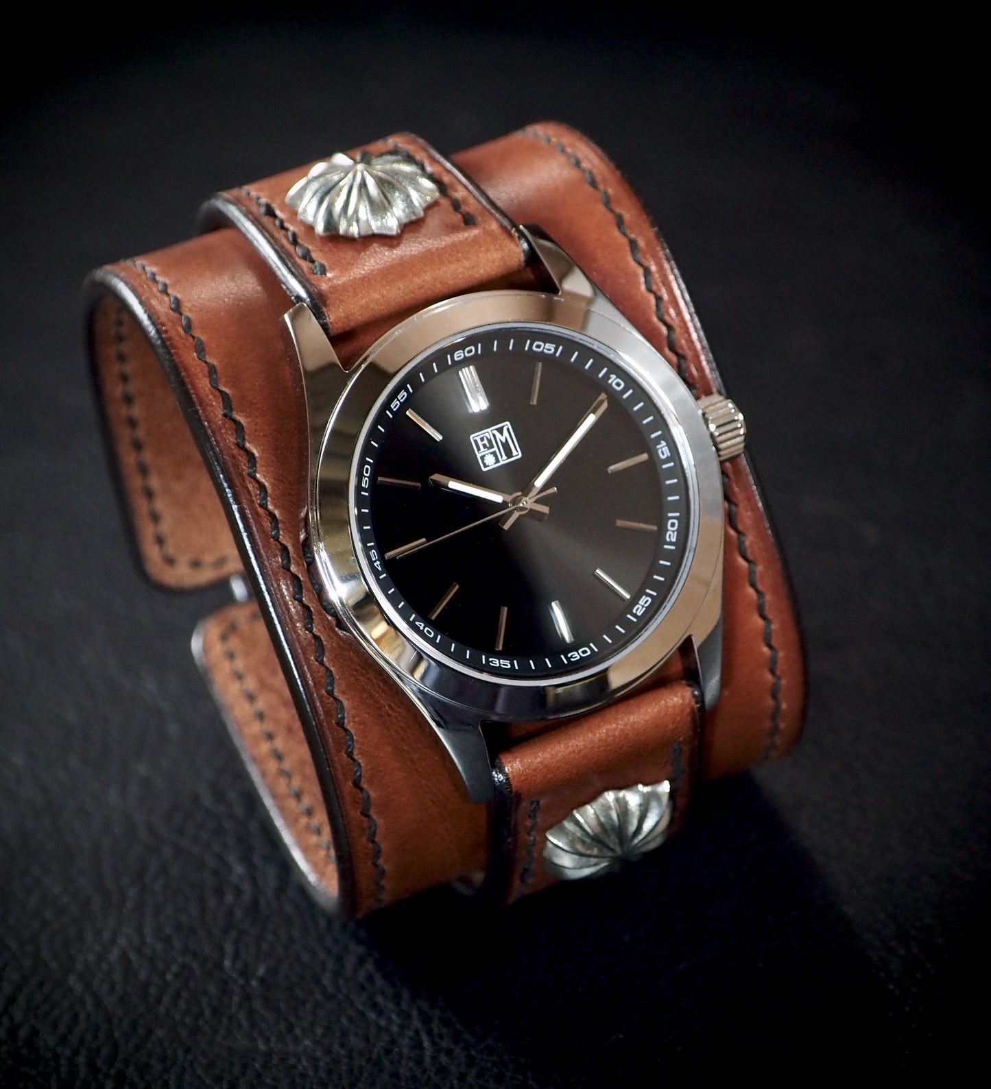 Rich Tan leather Cuff Watch, Tuscan leather, vegetable tanned, Freddie Matara New York