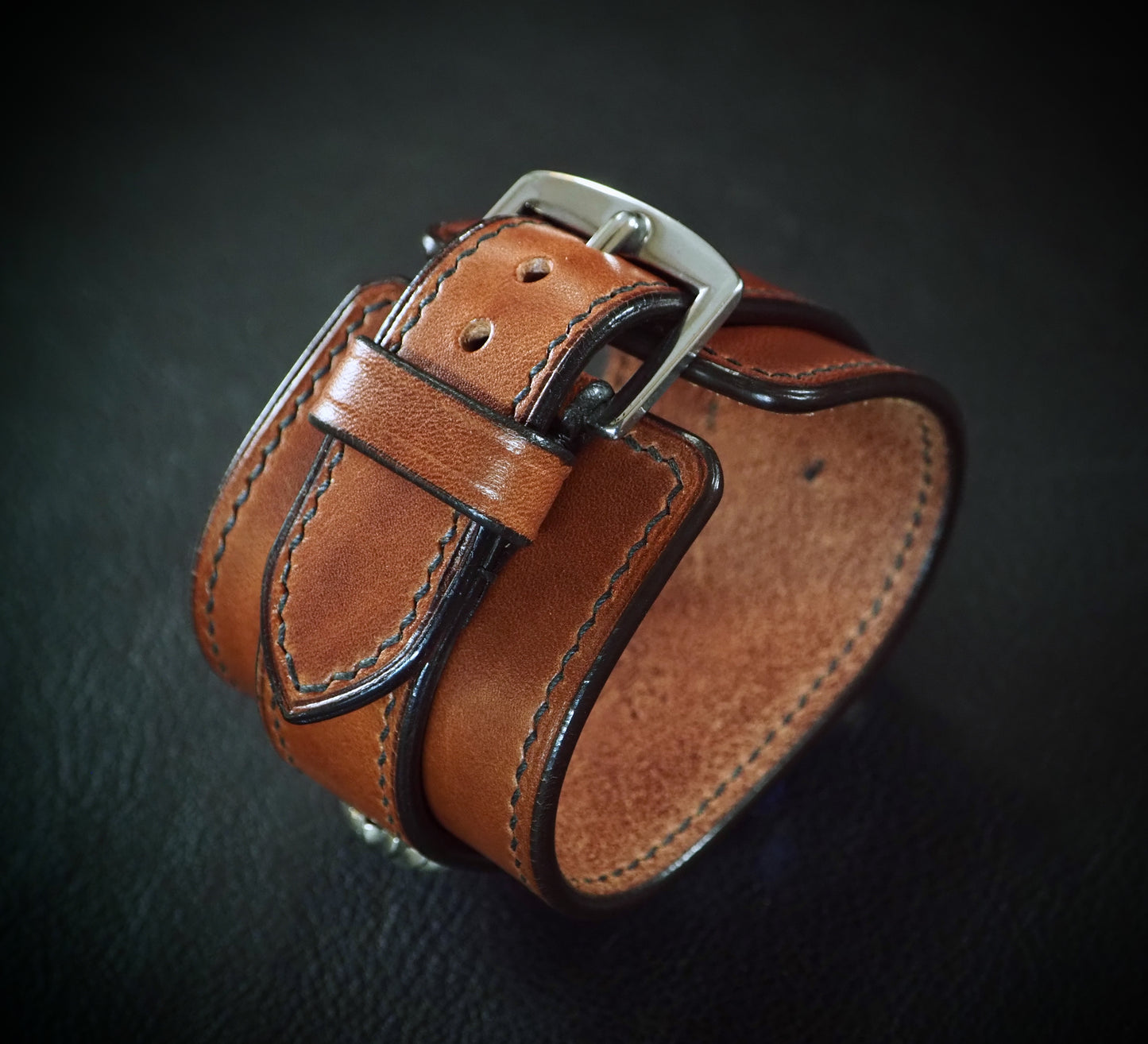 Rich Tan leather Cuff Watch, Tuscan leather, vegetable tanned, Freddie Matara New York