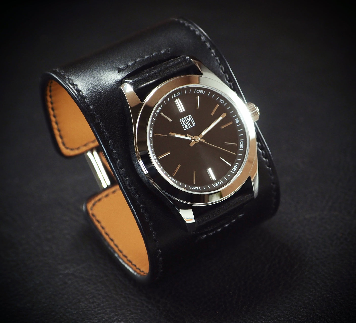 Black leather Cuff Watch, Italian and French leather, vegetable tanned, Freddie Matara New York