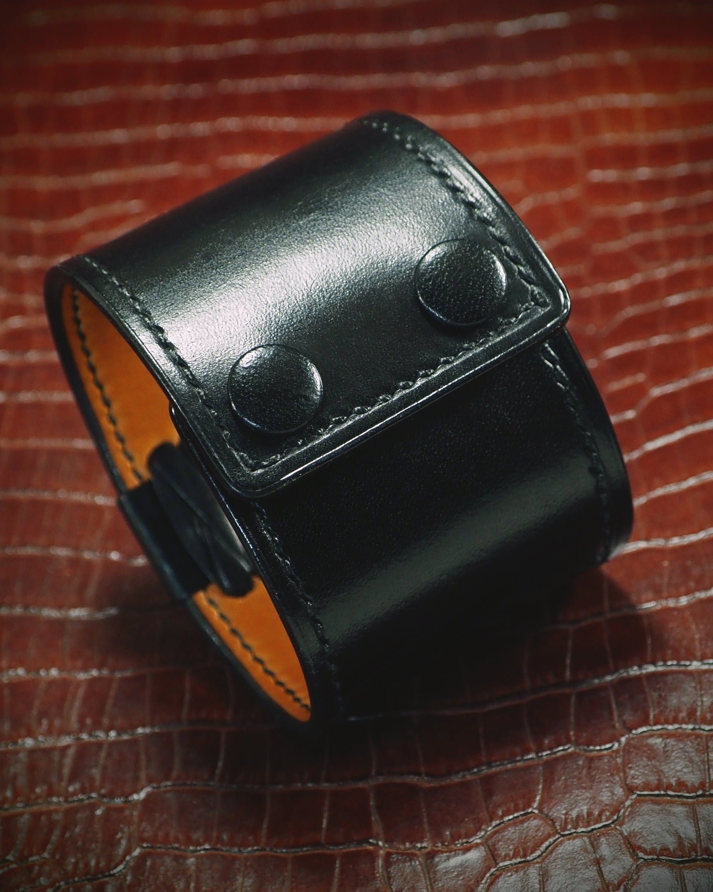 Black Leather cuff Bracelet : Braided Saddle wristband Handstitched. Handcrafted in New York!