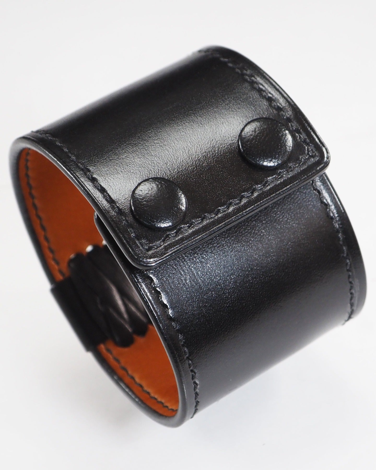 Black Leather cuff Bracelet : Braided Saddle wristband Handstitched. Handcrafted in New York!