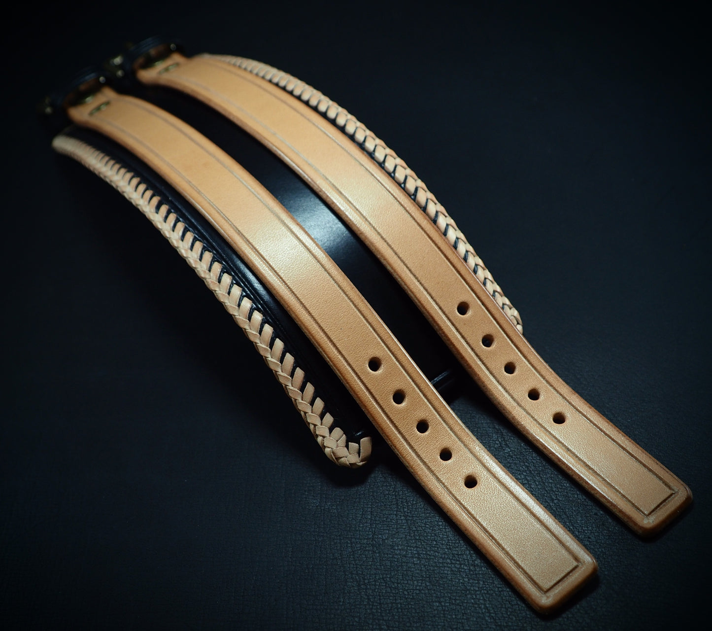 2.5" black and natural double strap Laced edge Leather cuff