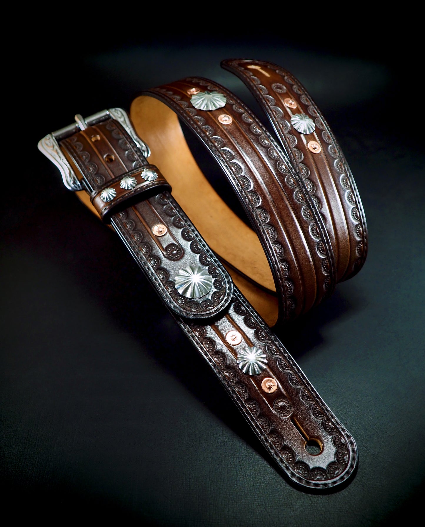 Leather Guitar strap : Dark Brown OUTLAW Cowboy Rockstar. Hand tooled, Fine custom Handmade Western style!