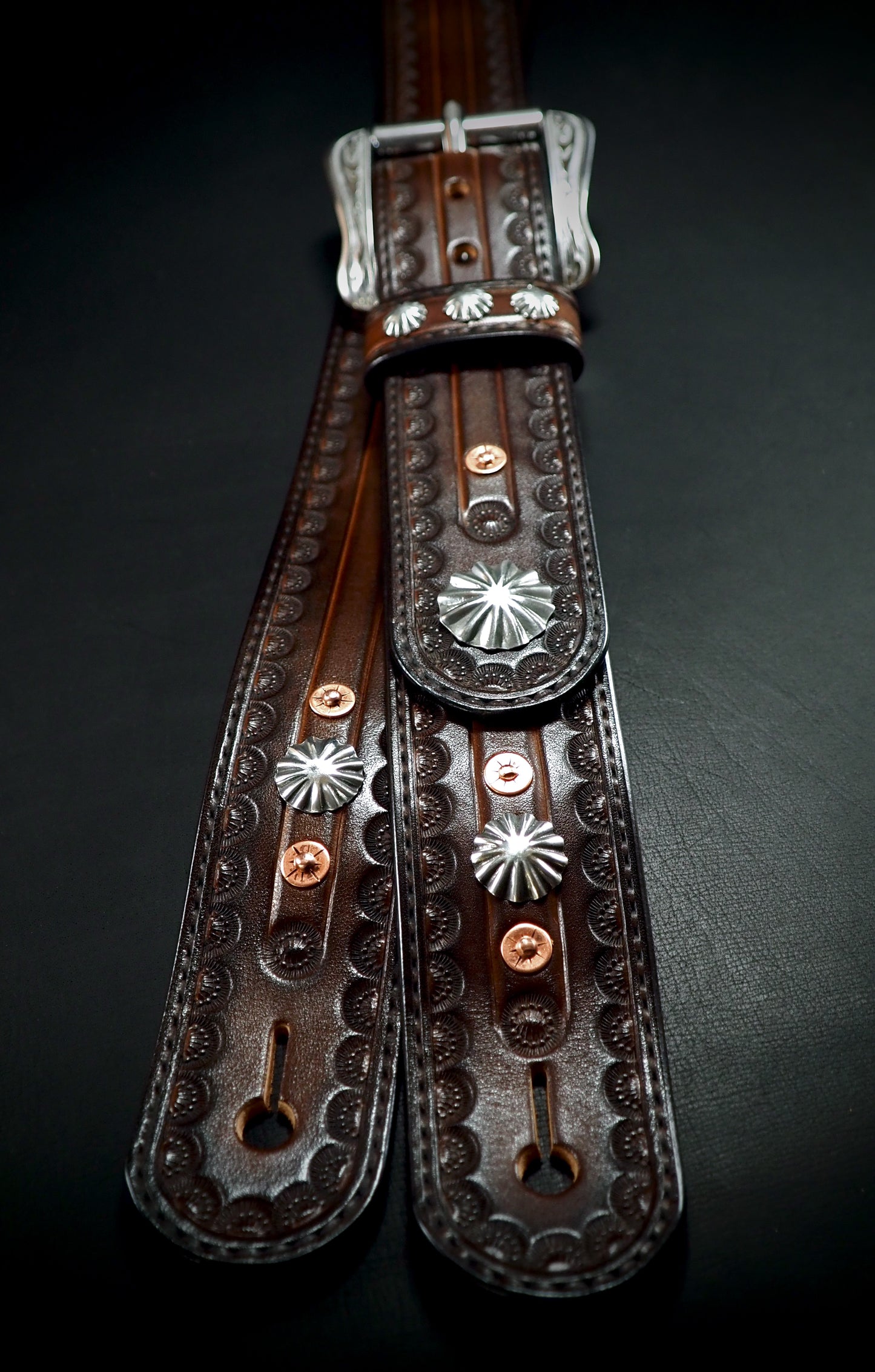 Leather Guitar strap : Dark Brown OUTLAW Cowboy Rockstar. Hand tooled, Fine custom Handmade Western style!