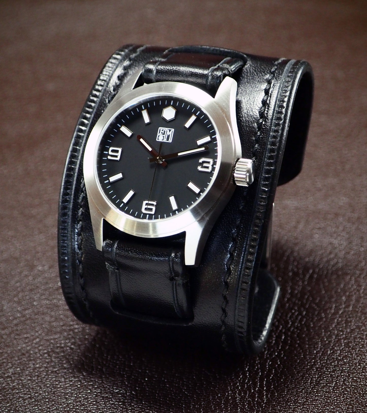 Black Leather cuff watch : Elevated American craft