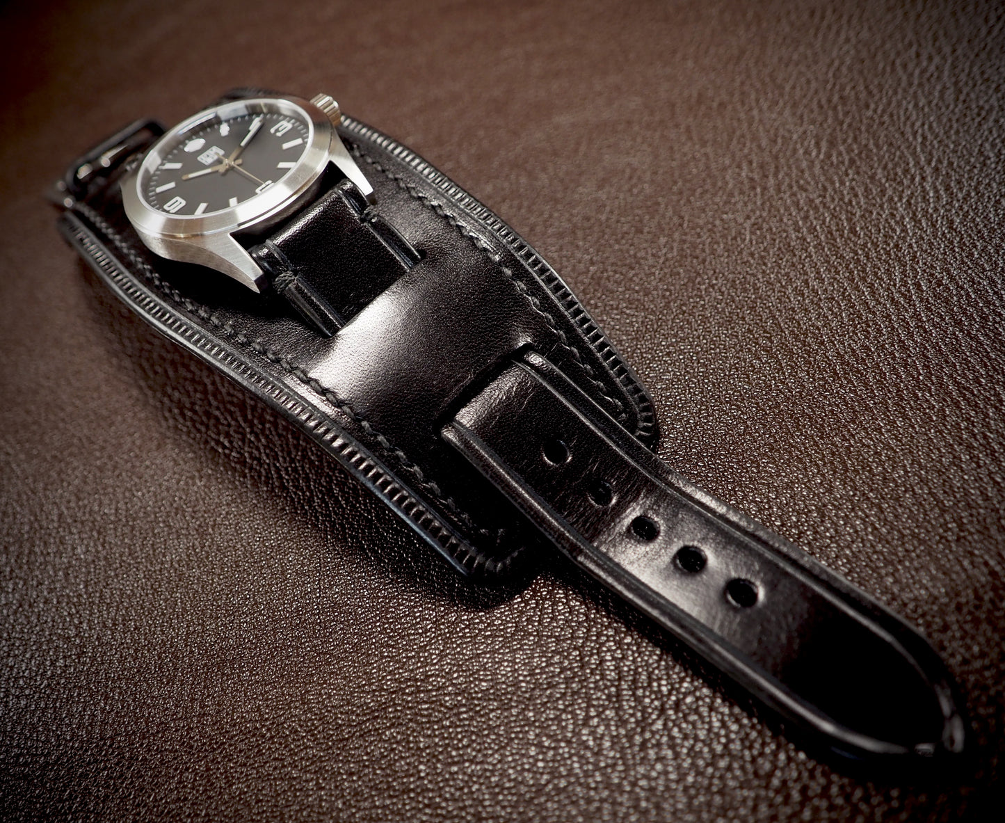 Black Leather cuff watch : Elevated American craft