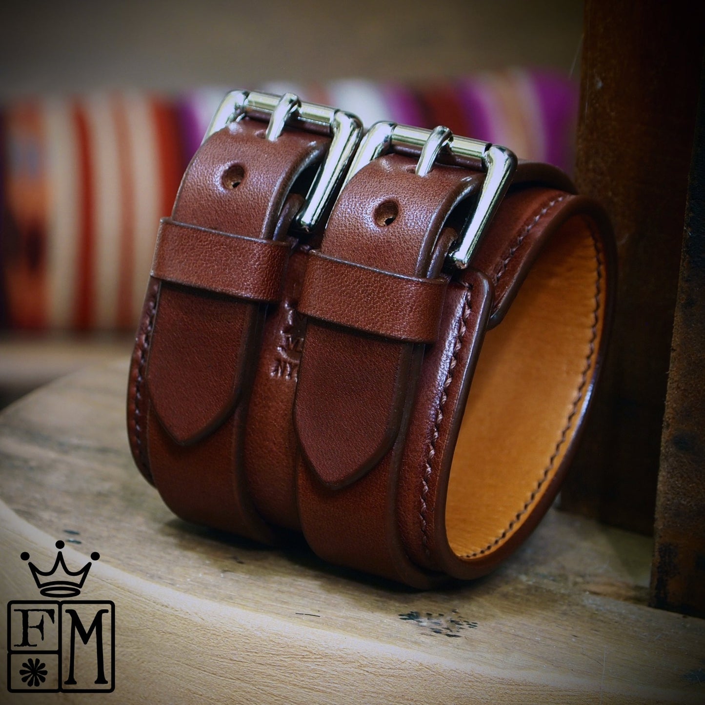 2.5" brown double strap cuff handstiched and lined luxury!