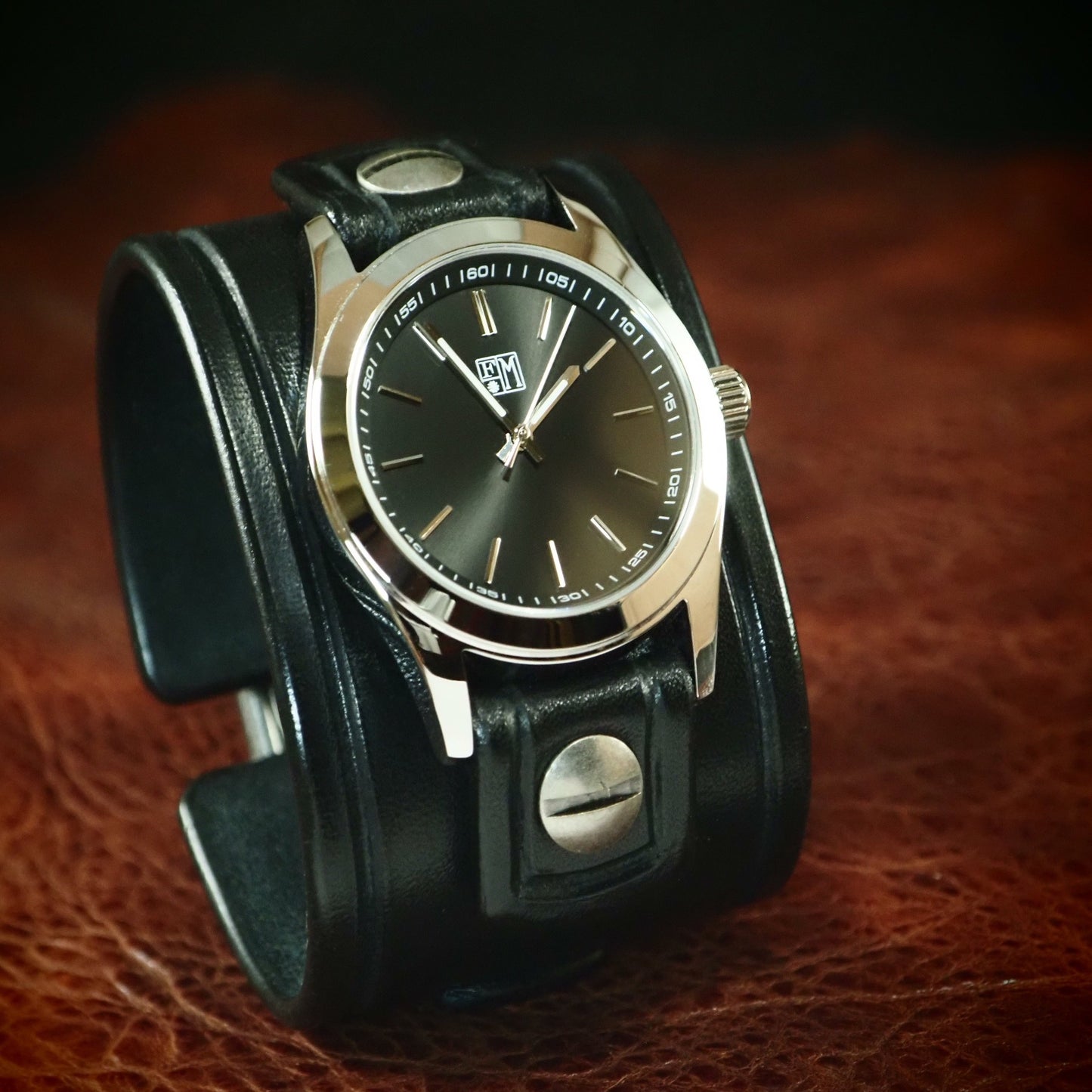 Black Leather cuff watch : Refined American craft