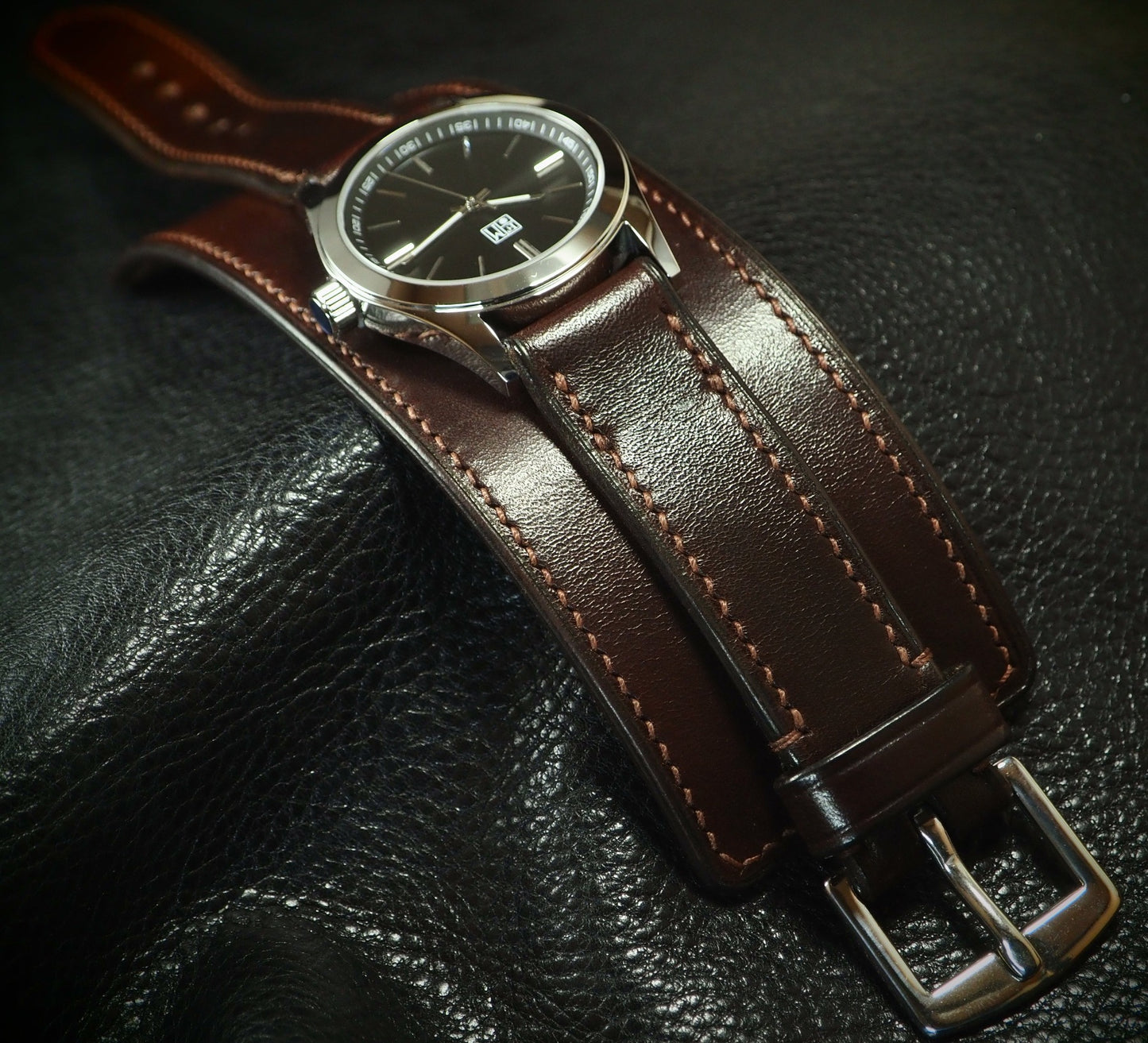 Rich leather Cuff Watch, Tuscan leather, vegetable tanned, Freddie Matara New York