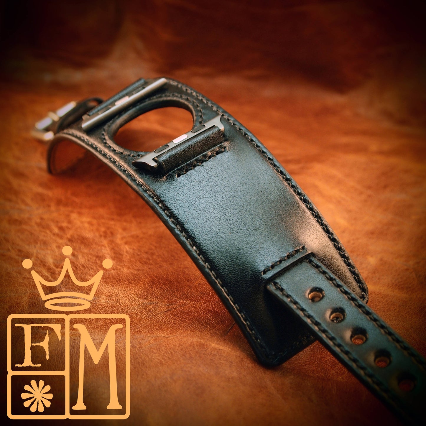 Apple Ultra watchband black handstitched Veg-Tan