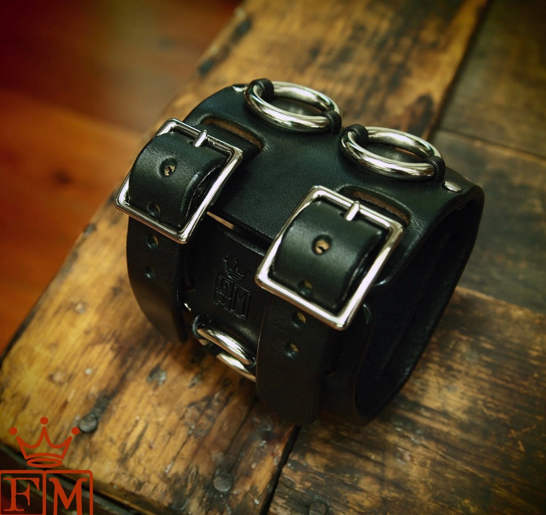 Black Leather cuff watch: Elvis Metal style! Wide, Slick vintage design!