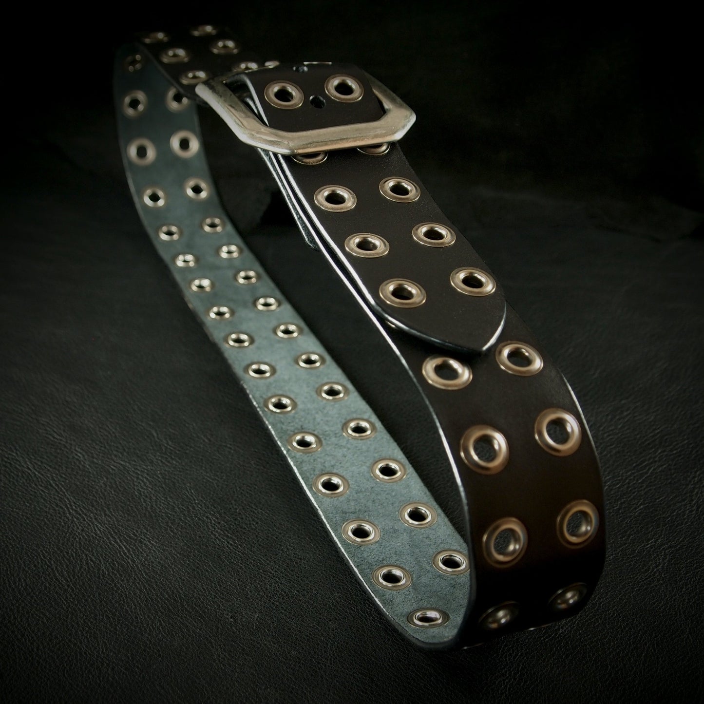 Hand studded black Rockstar belt. Unique FM design