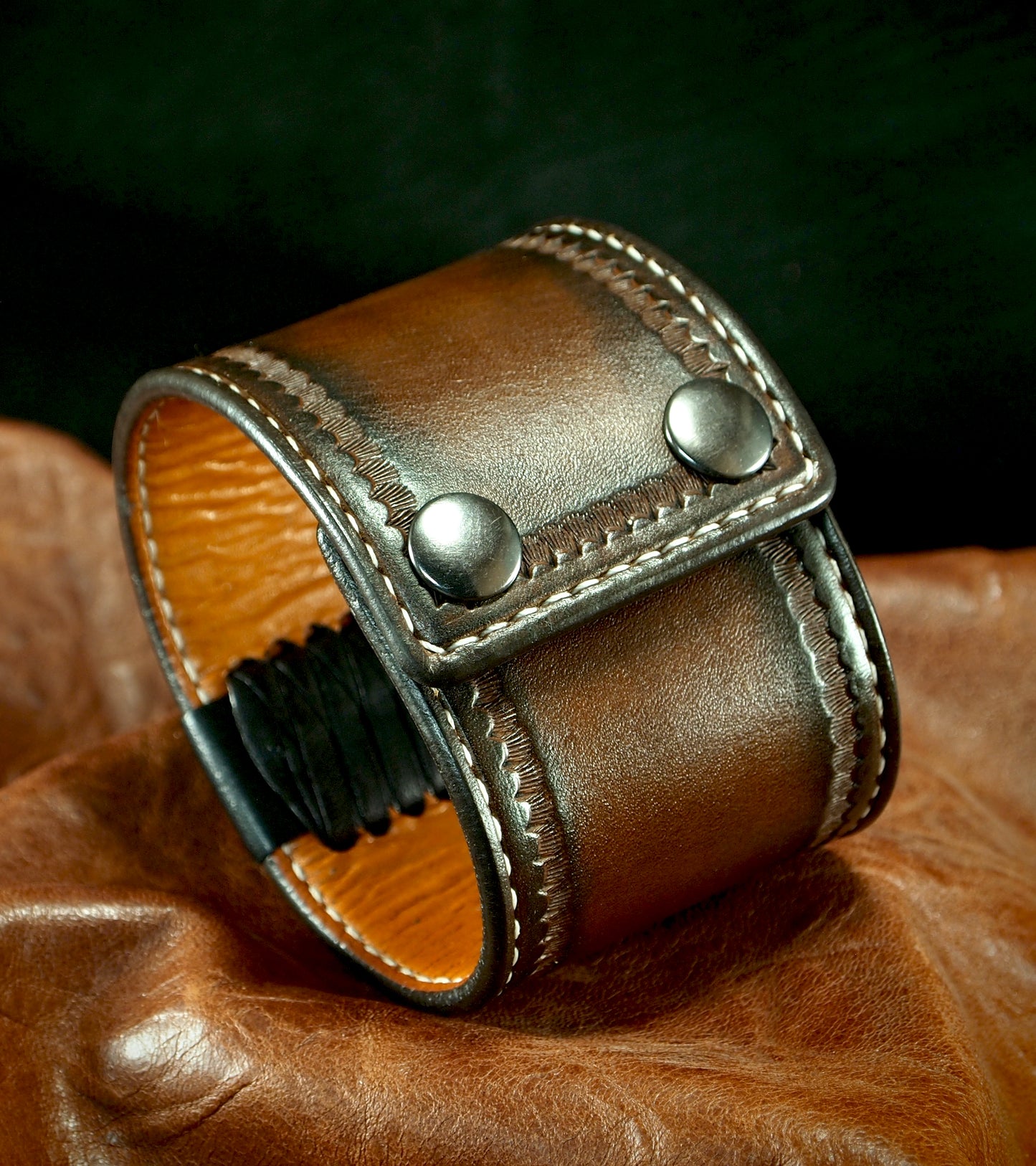Brown Leather cuff Bracelet : Braided Saddle wristband Handstitched. Handcrafted in New York!