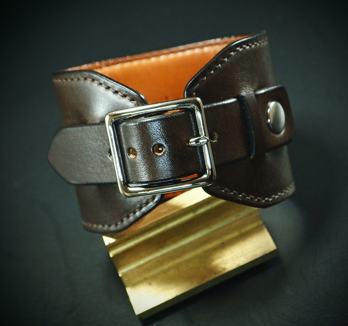 Leather cuff watch Chocolate FM face