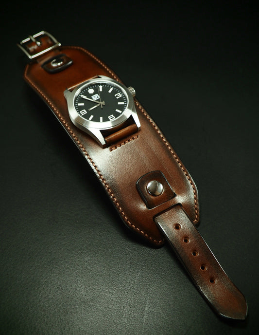 Leather cuff watch Tobacco burst FM face