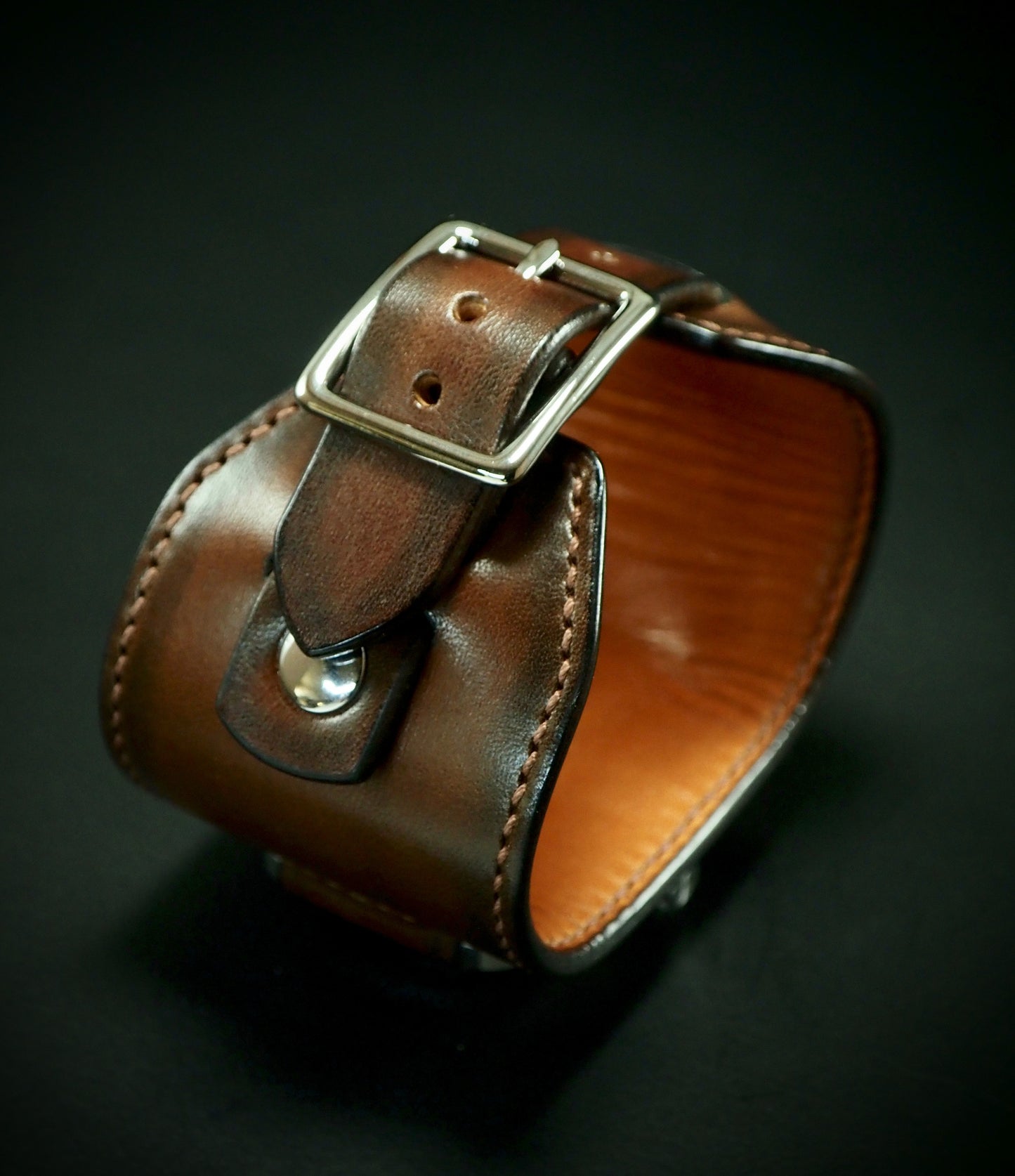 Leather cuff watch Tobacco burst FM face