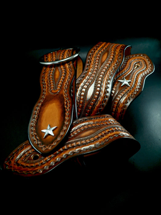 Wide hand tooled sunburst Vintage style guitar strap!