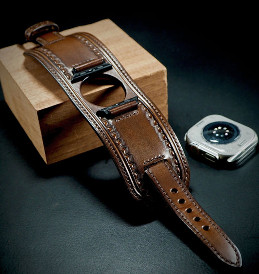 Apple watchband Vintage walnut Western stamped