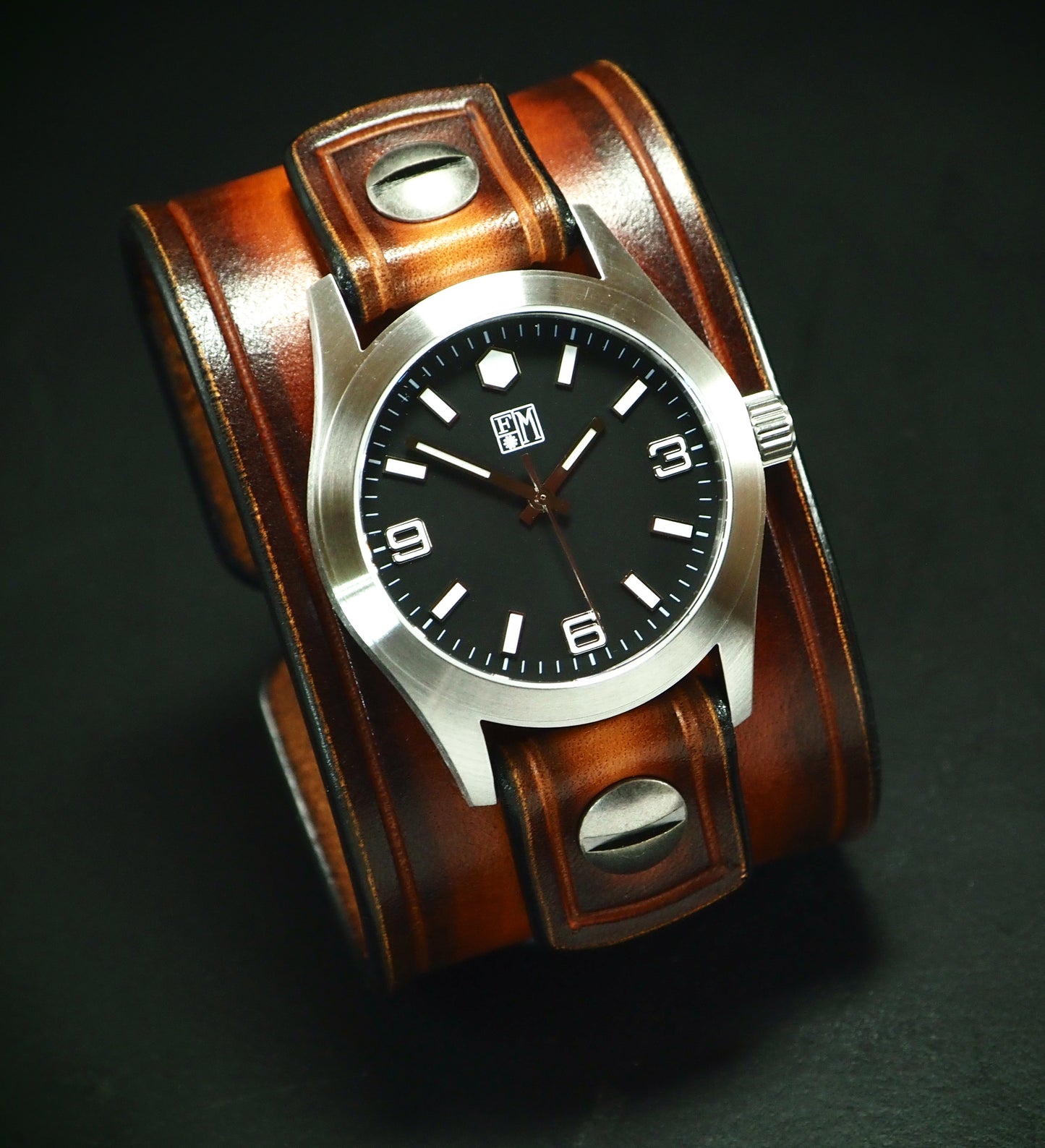 Distressed Sunburst Leather cuff watch : Refined American craft