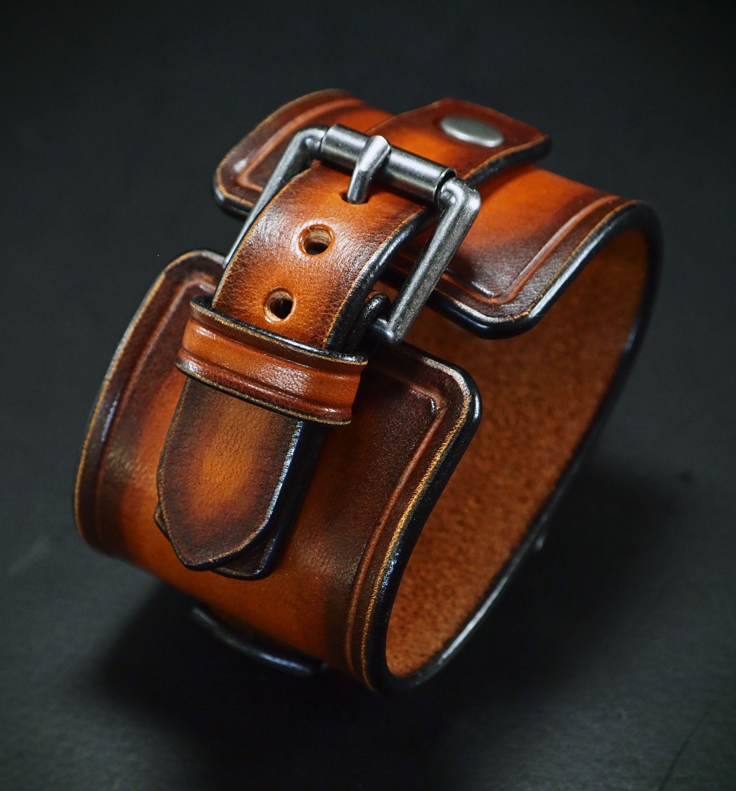Distressed Sunburst Leather cuff watch : Refined American craft