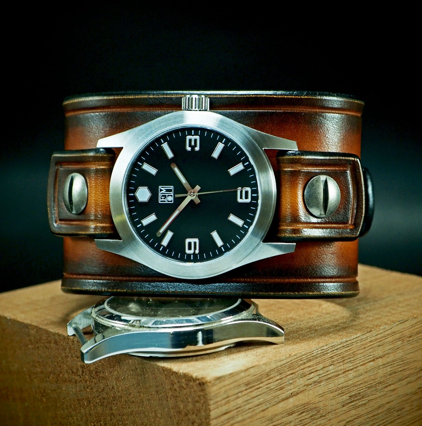 Distressed Sunburst Leather cuff watch : Refined American craft