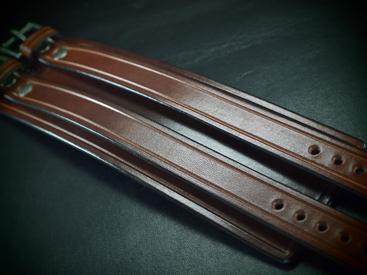 2.5" brown double strap cuff antique nickel hardware