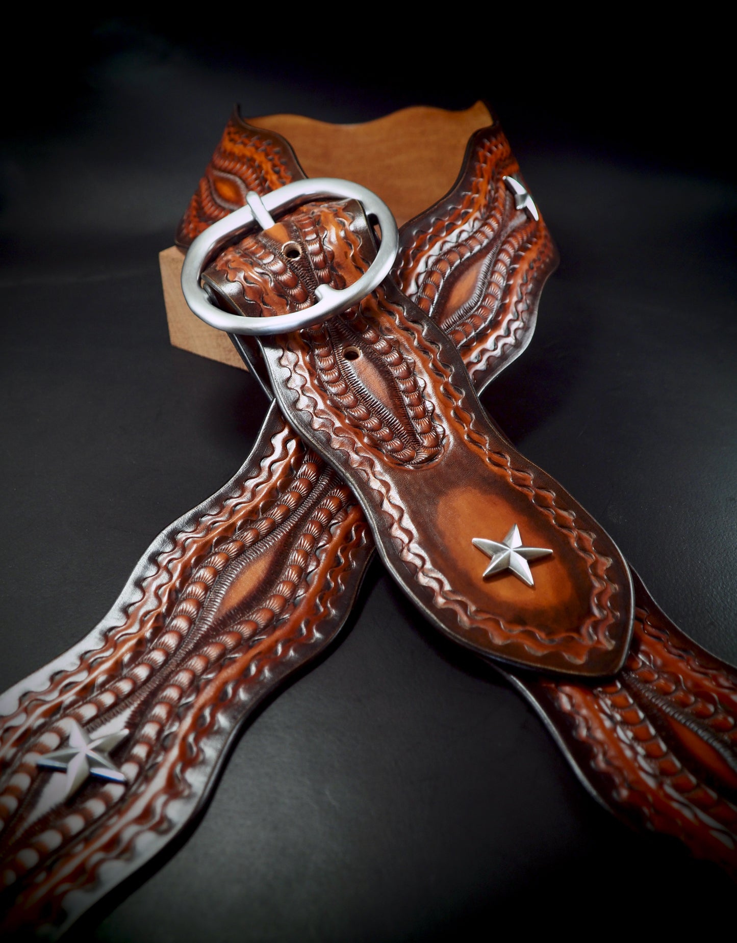 Wide hand tooled sunburst Vintage style guitar strap!