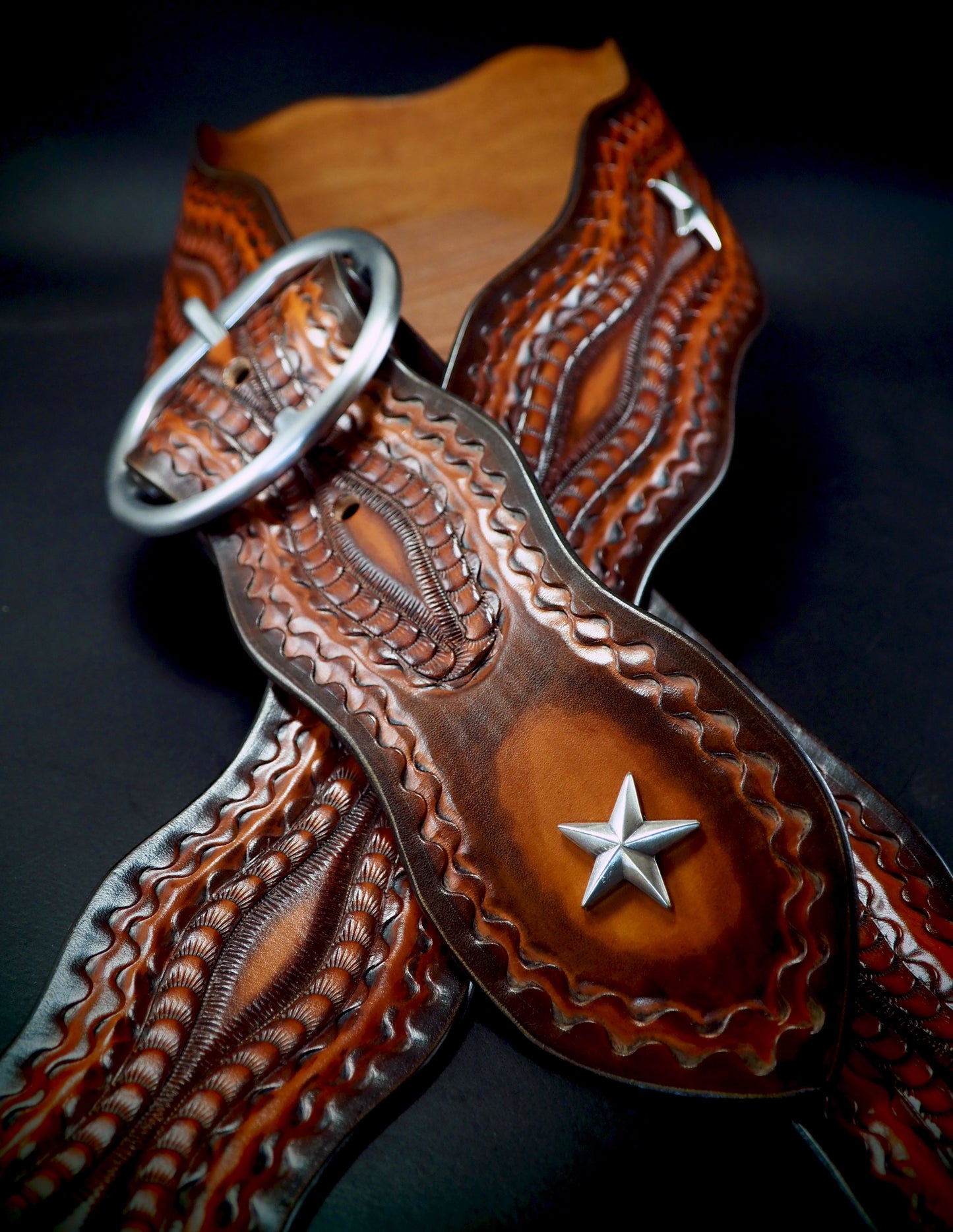 Wide hand tooled sunburst Vintage style guitar strap!