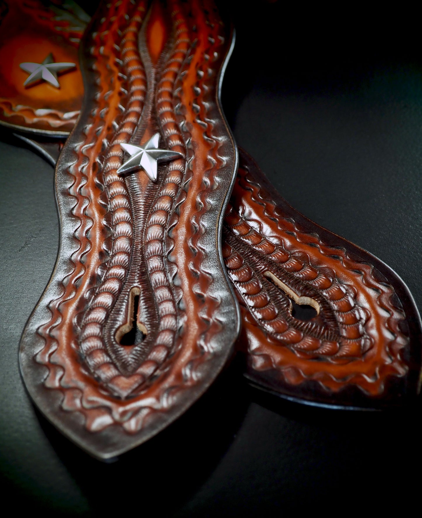 Wide hand tooled sunburst Vintage style guitar strap!
