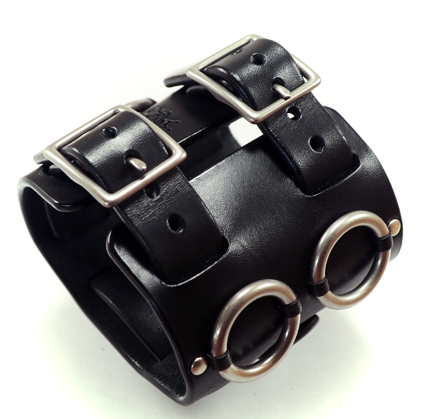Black Leather cuff watch: Matte face, Elvis Metal style! Wide, Slick vintage design!