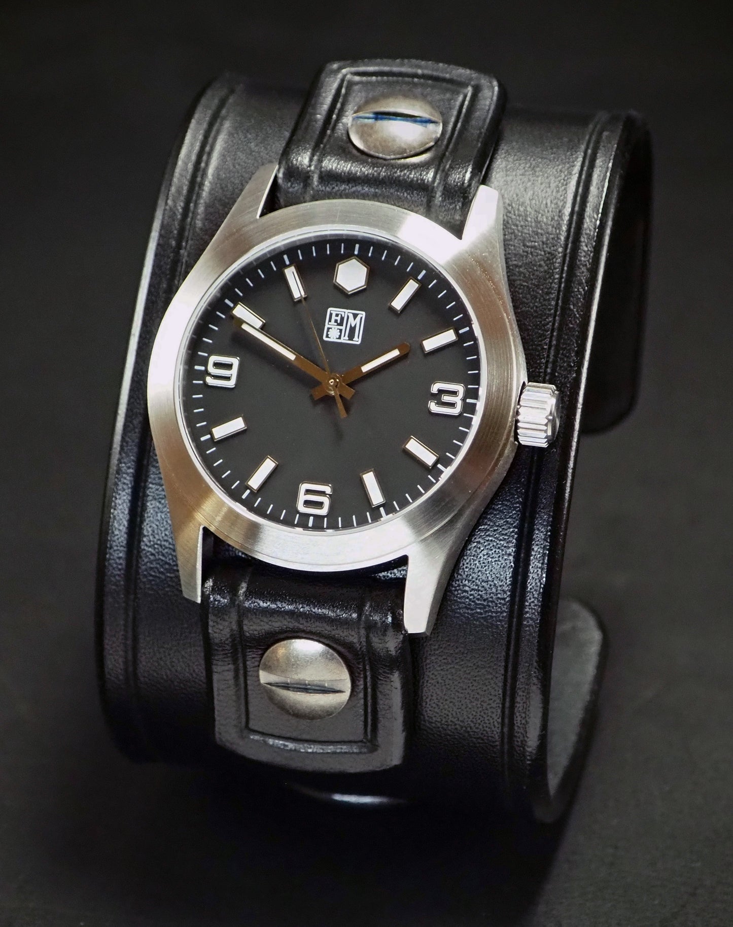 Black FMH Leather cuff watch : Refined American craft